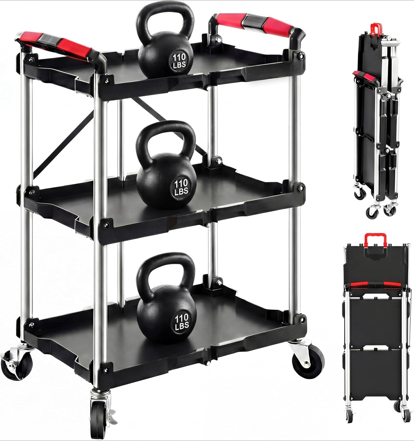 3-Shelf Foldable Rolling Utili - Workshop Tools Shelf ulasan dan harga