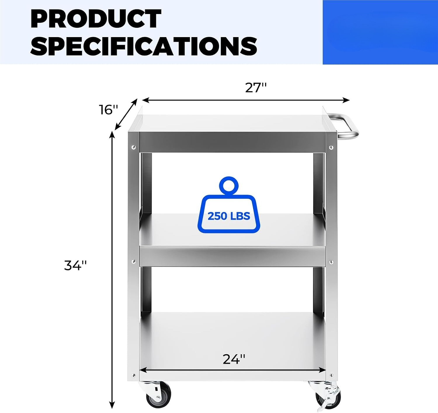 3-Tier Stainless Steel Rolling - Workshop Tools Shelf ulasan dan harga